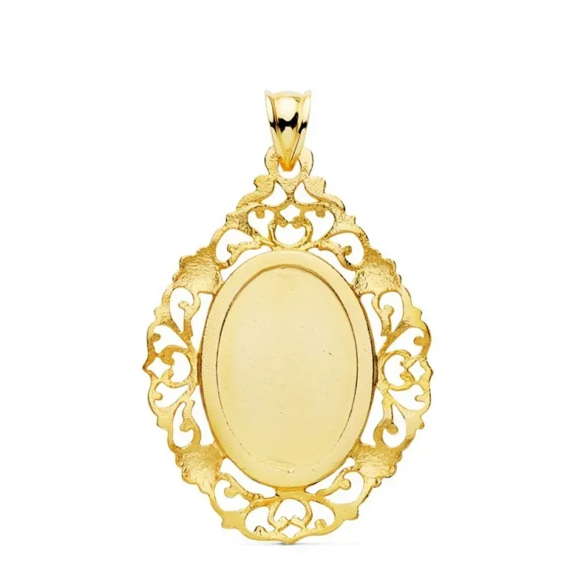 Virgen de Guadalupe Medalla Oro 18k unisex 36 mm. ovalada cerco calad