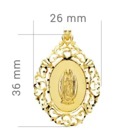 Virgen de Guadalupe Medalla Oro 18k unisex 36 mm. ovalada cerco calad