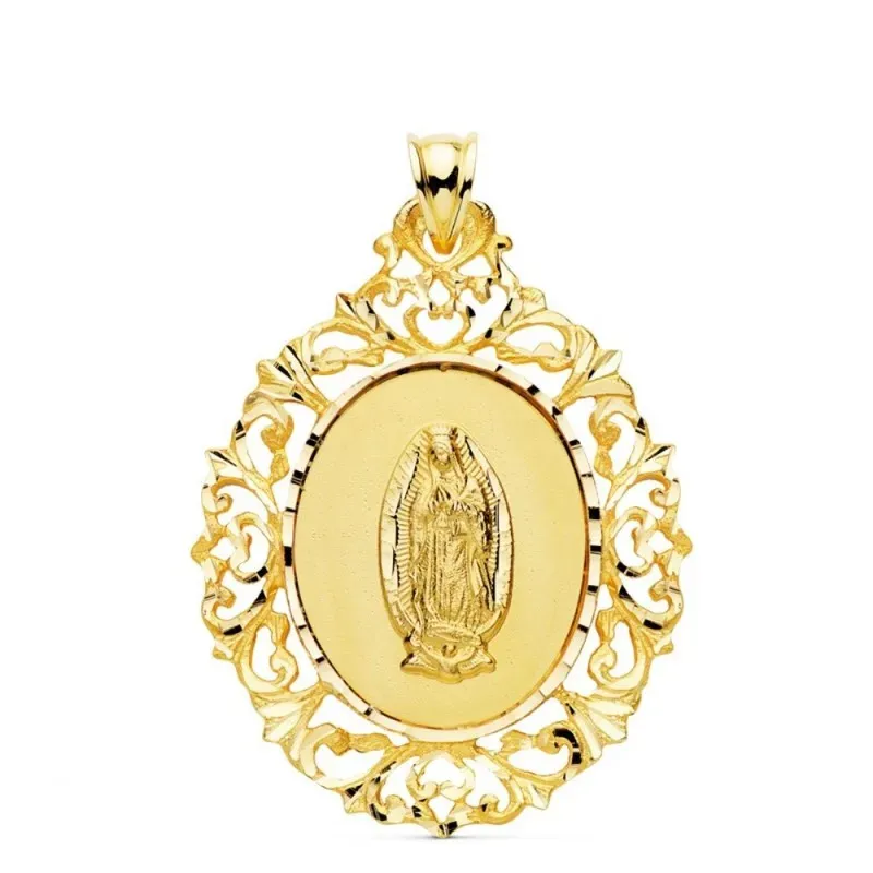 Virgen de Guadalupe Medalla Oro 18k unisex 39 mm. ovalada cerco calad