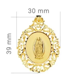 Virgen de Guadalupe Medalla Oro 18k unisex 39 mm. ovalada cerco calad