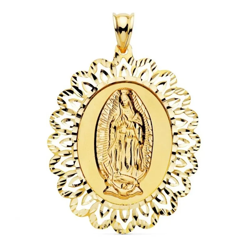 Virgen de Guadalupe Medalla Oro 18k unisex 42 mm. ovalada cerco talla