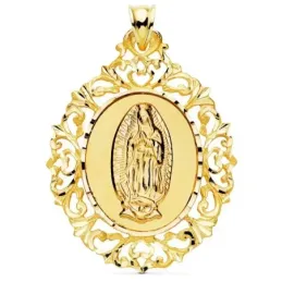 Virgen de Guadalupe Medalla Oro 18k unisex 51 mm. ovalada filigrana c
