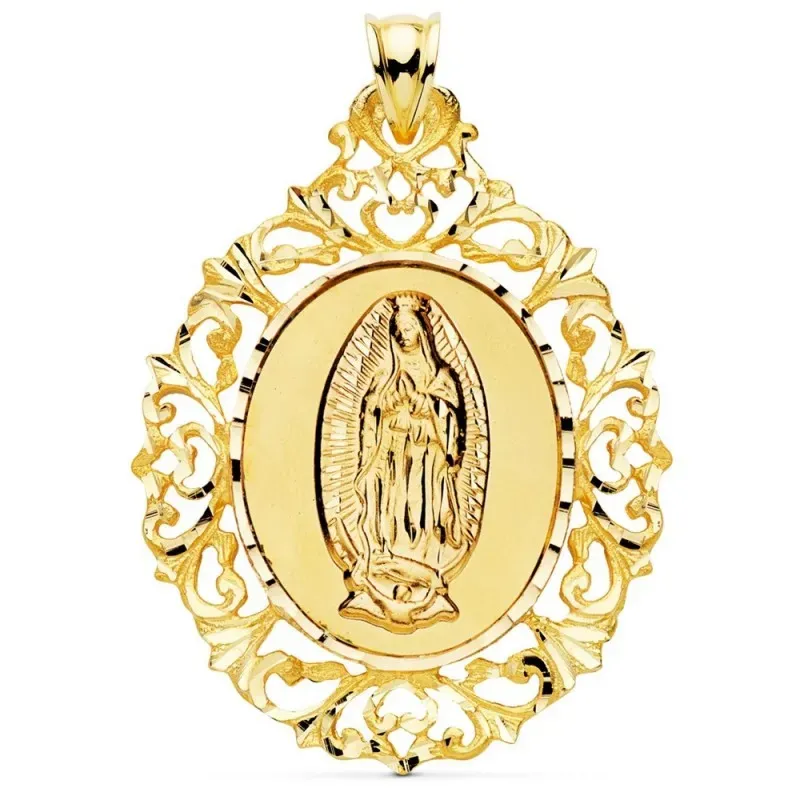 Virgen de Guadalupe Medalla Oro 18k unisex 51 mm. ovalada filigrana c