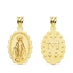 Virgen Milagrosa Medalla Oro 18k unisex 20 mm. borde ondulado trasera
