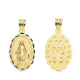 Virgen Milagrosa Medalla Oro 18k unisex 20 mm. borde ondulado tallado