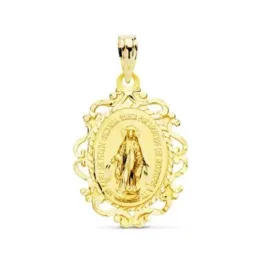 Virgen Milagrosa Medalla Oro 18k unisex 23 mm. ovalada detalle cerco