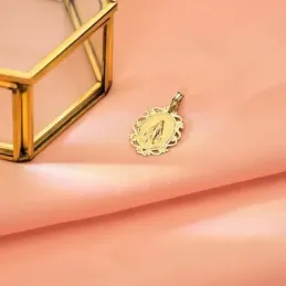 Virgen Milagrosa Medalla Oro 18k unisex 23 mm. ovalada mensaje francé