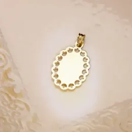 Virgen Milagrosa Medalla Oro 18k unisex 34 mm. cerco ondulado calado