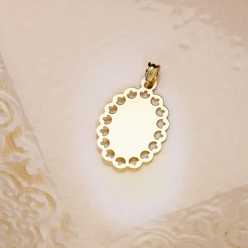Virgen Milagrosa Medalla Oro 18k unisex 34 mm. cerco ondulado calado