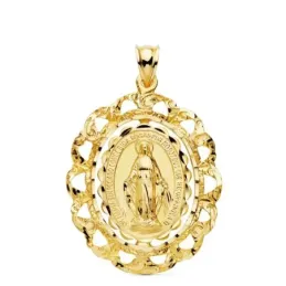 Virgen Milagrosa Medalla Oro 18k unisex 30 mm. cerco filigrana calado