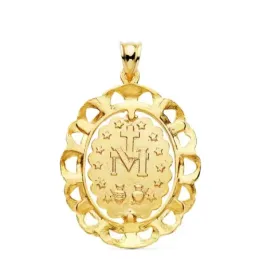 Virgen Milagrosa Medalla Oro 18k unisex 30 mm. cerco filigrana calado