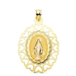 Virgen Milagrosa Medalla Oro 18k unisex 40 mm. ovalada cerco calado c