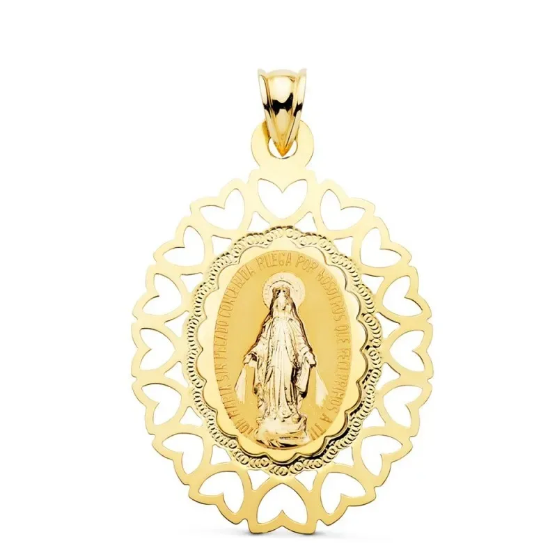 Virgen Milagrosa Medalla Oro 18k unisex 40 mm. ovalada cerco calado c