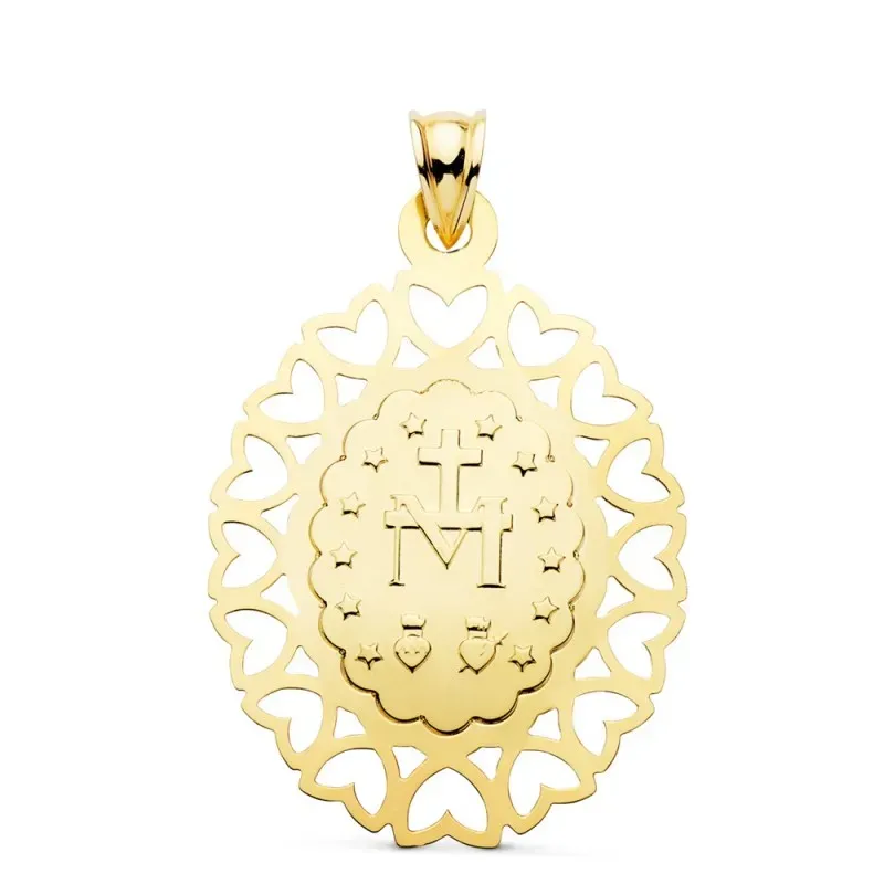 Virgen Milagrosa Medalla Oro 18k unisex 40 mm. ovalada cerco calado c