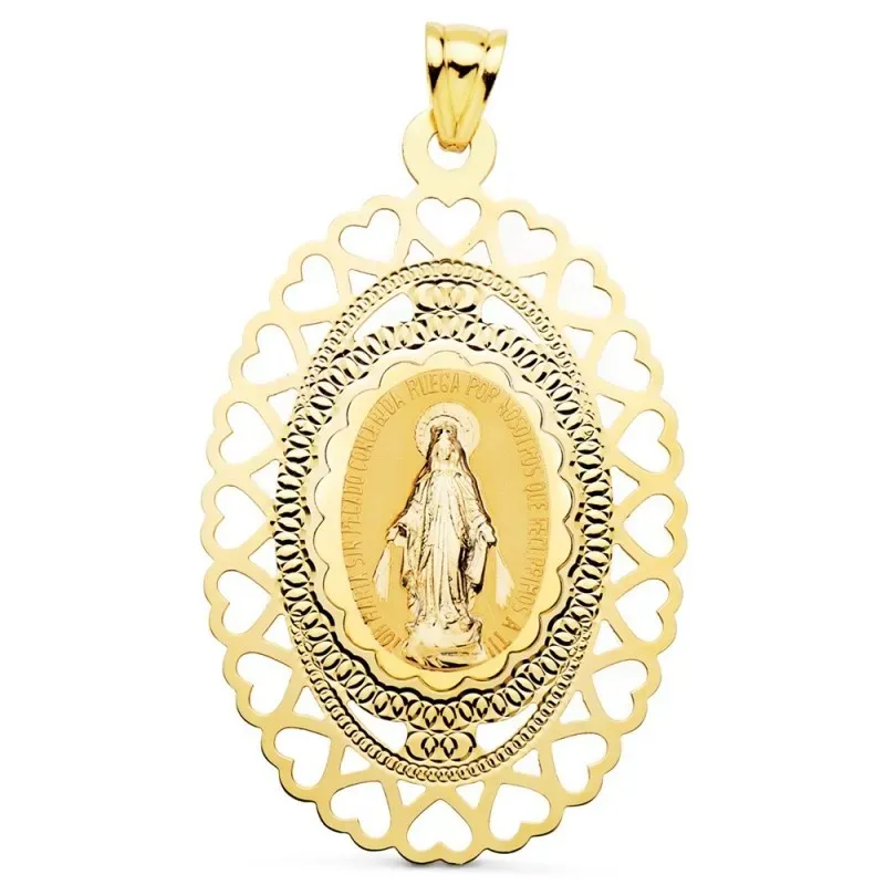 Virgen Milagrosa Medalla Oro 18k unisex 50 mm. ovalada cerco calado c