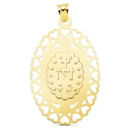 Virgen Milagrosa Medalla Oro 18k unisex 50 mm. ovalada cerco calado c
