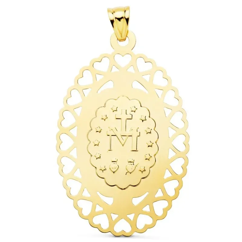 Virgen Milagrosa Medalla Oro 18k unisex 50 mm. ovalada cerco calado c