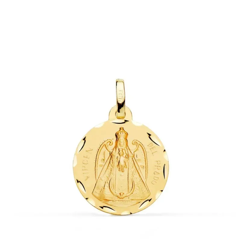 Virgen del Prado Medalla Oro 18k unisex 18 mm. tallada borde. Grabaci