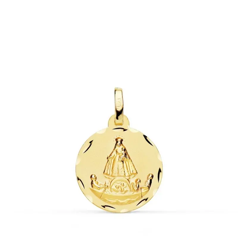 Virgen Caridad del Cobre Balsa Medalla Oro 18k unisex 16 mm. borde ta