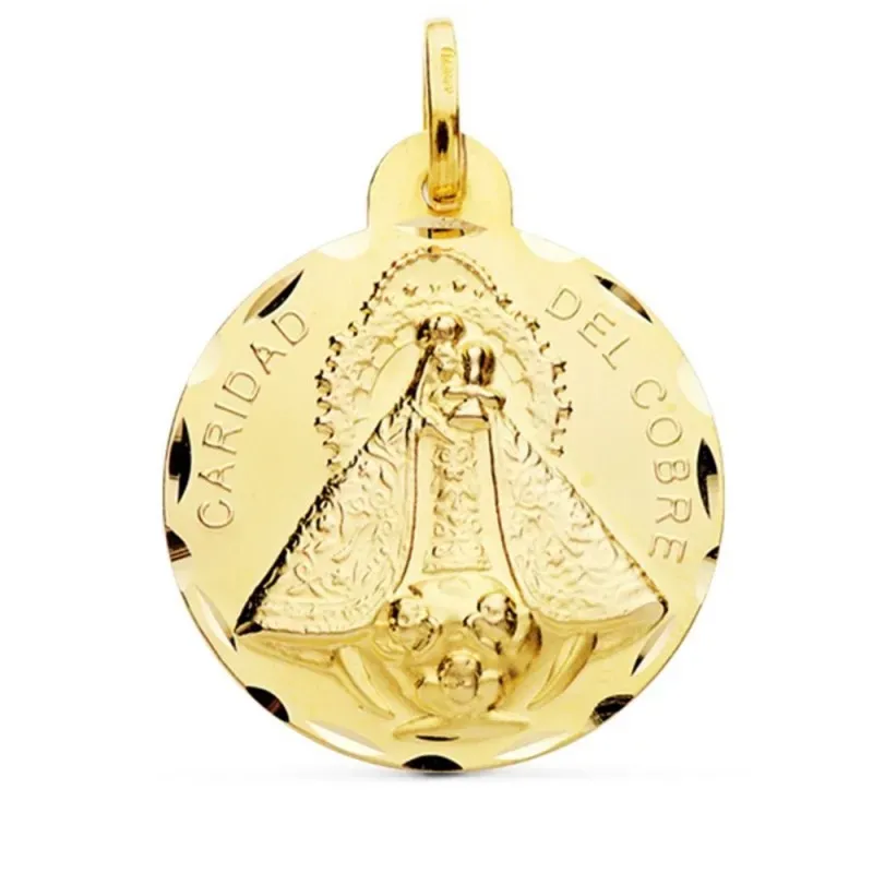 Virgen Caridad del Cobre Medalla Oro 18k unisex 28 mm. tallada. Graba