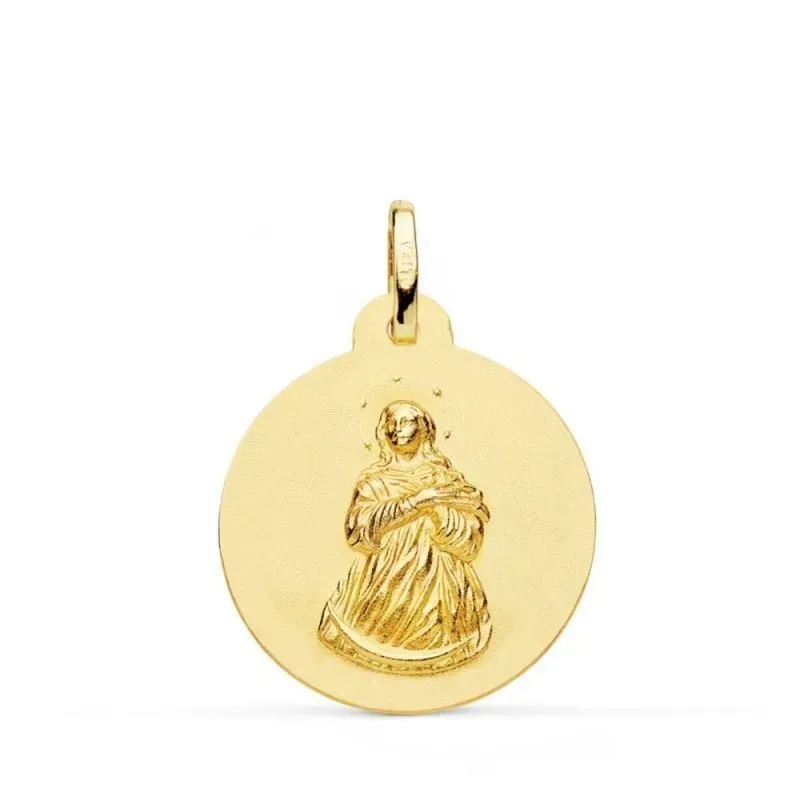 Virgen Inmaculada Medalla Oro 18k unisex 22 mm. matizada lisa. Grabac