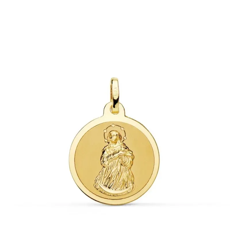 Virgen Inmaculada Concepción Medalla Oro 18k unisex 18 mm. mate brill