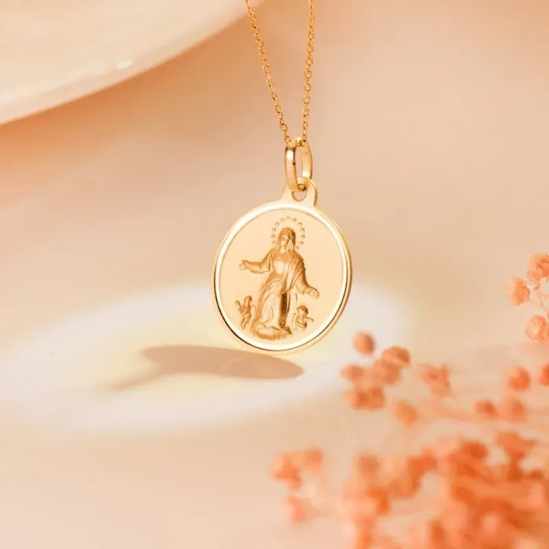 Virgen de la Asunción Medalla Oro 18k unisex 18 mm. bisel liso