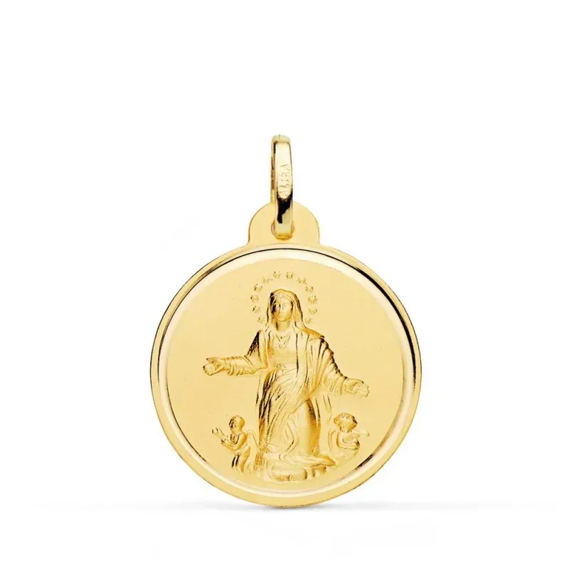 Virgen de la Asunción Medalla Oro 18k unisex 22 mm. bisel liso