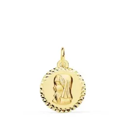 Virgen Niña Primera Comunión Medalla Oro 18k niña 16 mm. tallada cruz