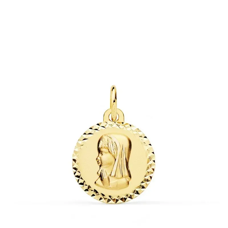 Virgen Niña Primera Comunión Medalla Oro 18k niña 16 mm. tallada cruz