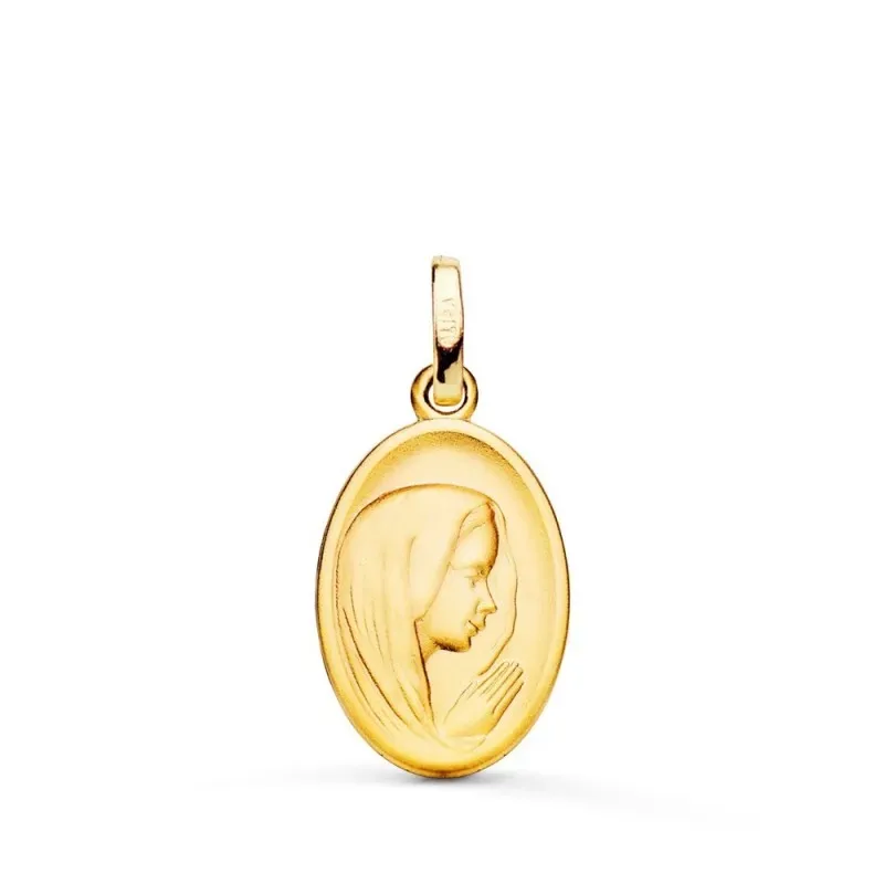 Virgen Niña Primera Comunión Medalla Oro 18k ovalada 16 mm. tallada m