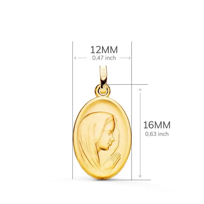 Virgen Niña Primera Comunión Medalla Oro 18k ovalada 16 mm. tallada m