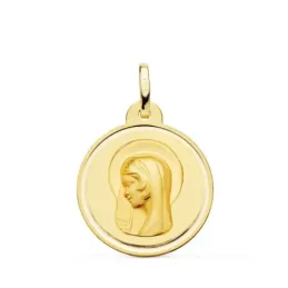 Virgen Niña Primera Comunión Medalla Oro 18k REGINA CAELORUM 22 mm. b