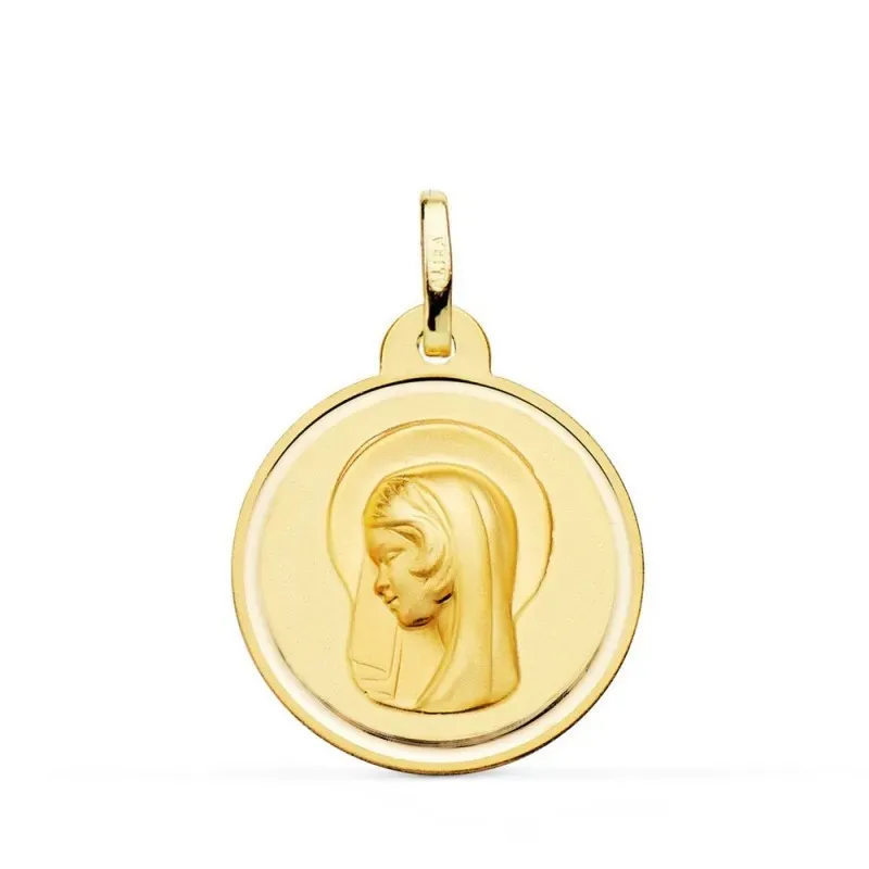 Virgen Niña Primera Comunión Medalla Oro 18k REGINA CAELORUM 22 mm. b