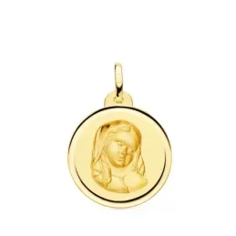 Virgen Niña Primera Comunión Medalla Oro 18k lisa 20 mm. bisel