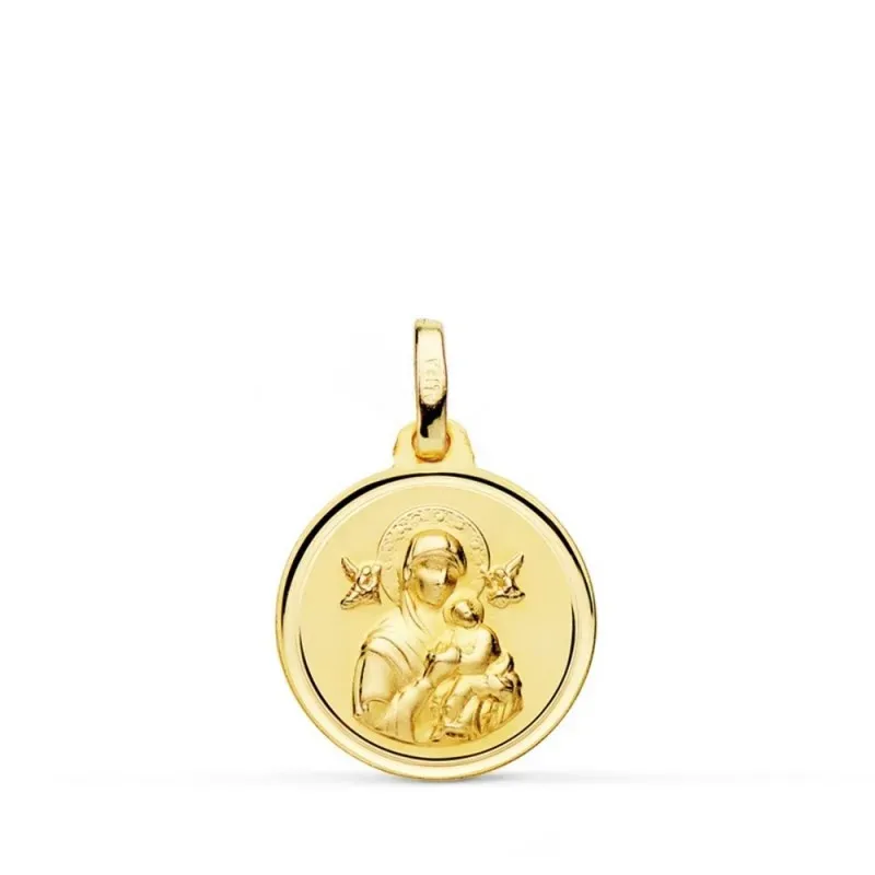 Virgen del Perpetuo Socorro Medalla Oro 9k unisex 16 mm. bisel liso