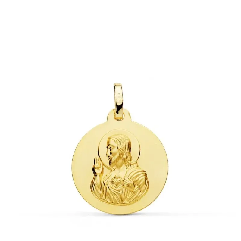 Cristo Sagrado Corazón de Jesús Medalla Oro 18k unisex 18 mm. lisa. G