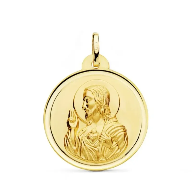 Cristo Sagrado Corazón de Jesús Medalla Oro 18k unisex 26 mm. bisel l