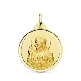 Cristo Sagrado Corazón de Jesús Medalla Oro 18k unisex 26 mm. bisel.