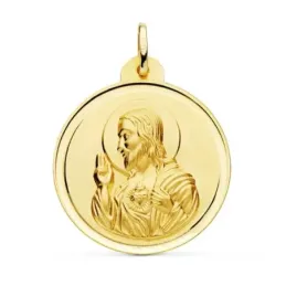 Cristo Sagrado Corazón de Jesús Medalla Oro 18k unisex 28 mm. bisel l