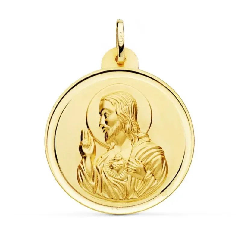 Cristo Sagrado Corazón de Jesús Medalla Oro 18k unisex 28 mm. bisel.
