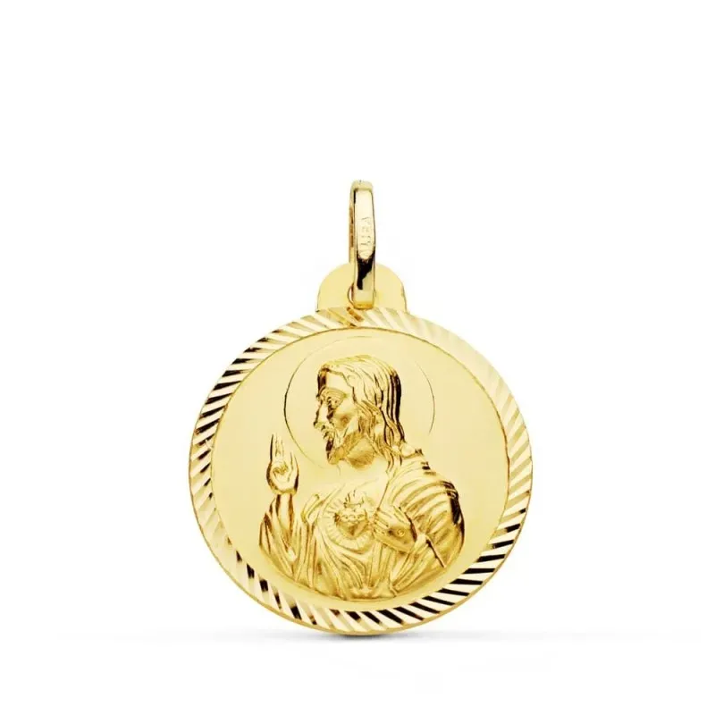 Cristo Sagrado Corazón de Jesús Medalla Oro 18k unisex 22 mm. bisel h