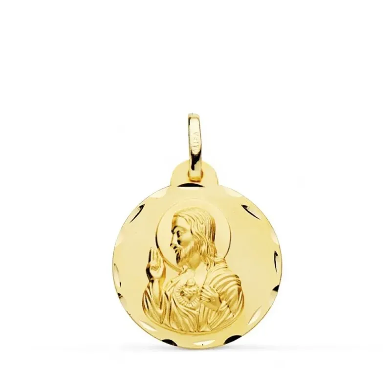Cristo Sagrado Corazón de Jesús Medalla Oro 18k unisex 20 mm.. Grabac