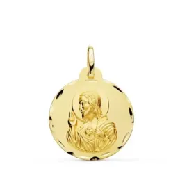 Cristo Sagrado Corazón de Jesús Medalla Oro 18k unisex 22 mm. borde t