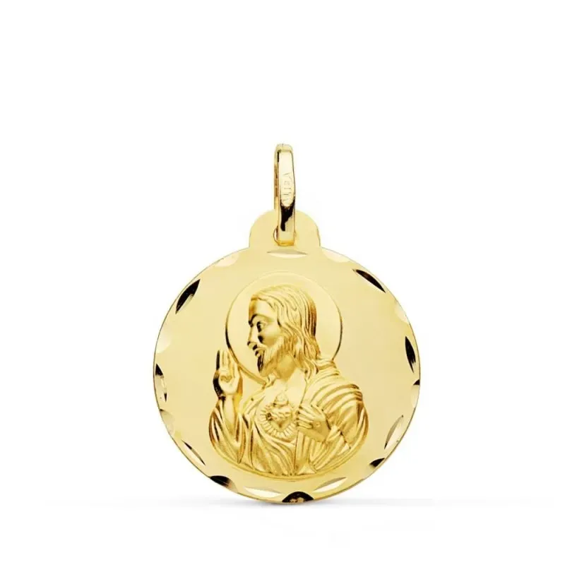 Cristo Sagrado Corazón de Jesús Medalla Oro 18k unisex 22 mm. borde t