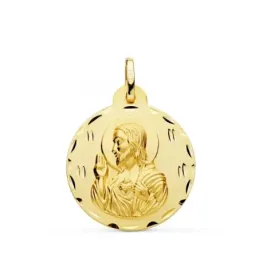 Cristo Sagrado Corazón de Jesús Medalla Oro 18k unisex 24 mm.. Grabac