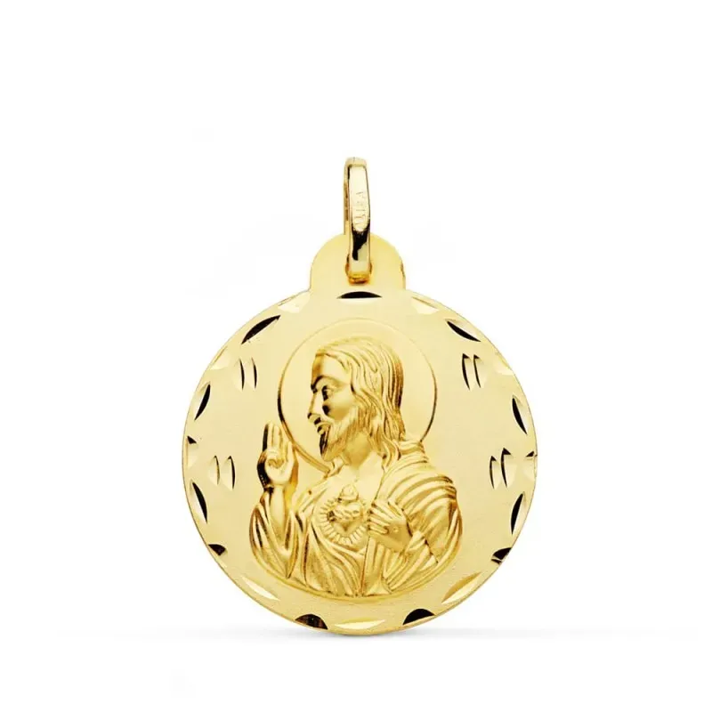 Cristo Sagrado Corazón de Jesús Medalla Oro 18k unisex 24 mm.. Grabac