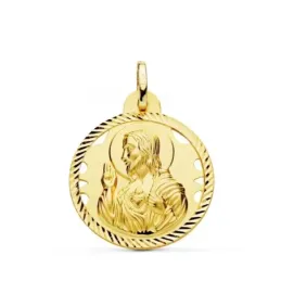 Cristo Sagrado Corazón de Jesús Medalla Oro 18k hélice 24 mm.. Grabac