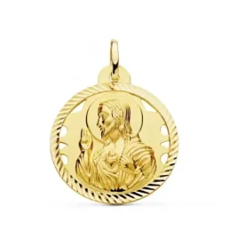Cristo Sagrado Corazón de Jesús Medalla Oro 18k hélice 26 mm.. Grabac