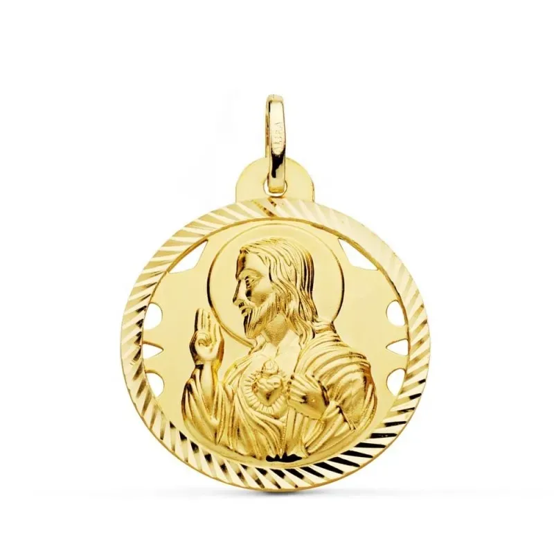 Cristo Sagrado Corazón de Jesús Medalla Oro 18k hélice 26 mm.. Grabac